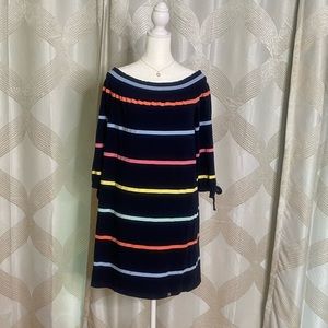 Tommy Hilfiger off shoulder cotton strip dress with tie sleeves Medium